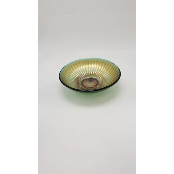 Vintage Carnival Glass Bowl, Stippled Ray Green Gold, Imperial Glass? Northwood? - Picture 1 of 5